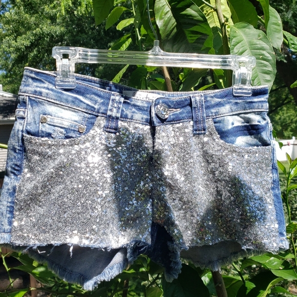 Daytrip Pants - Daytrip Sequin Distressed Denim Jean Shorts 26